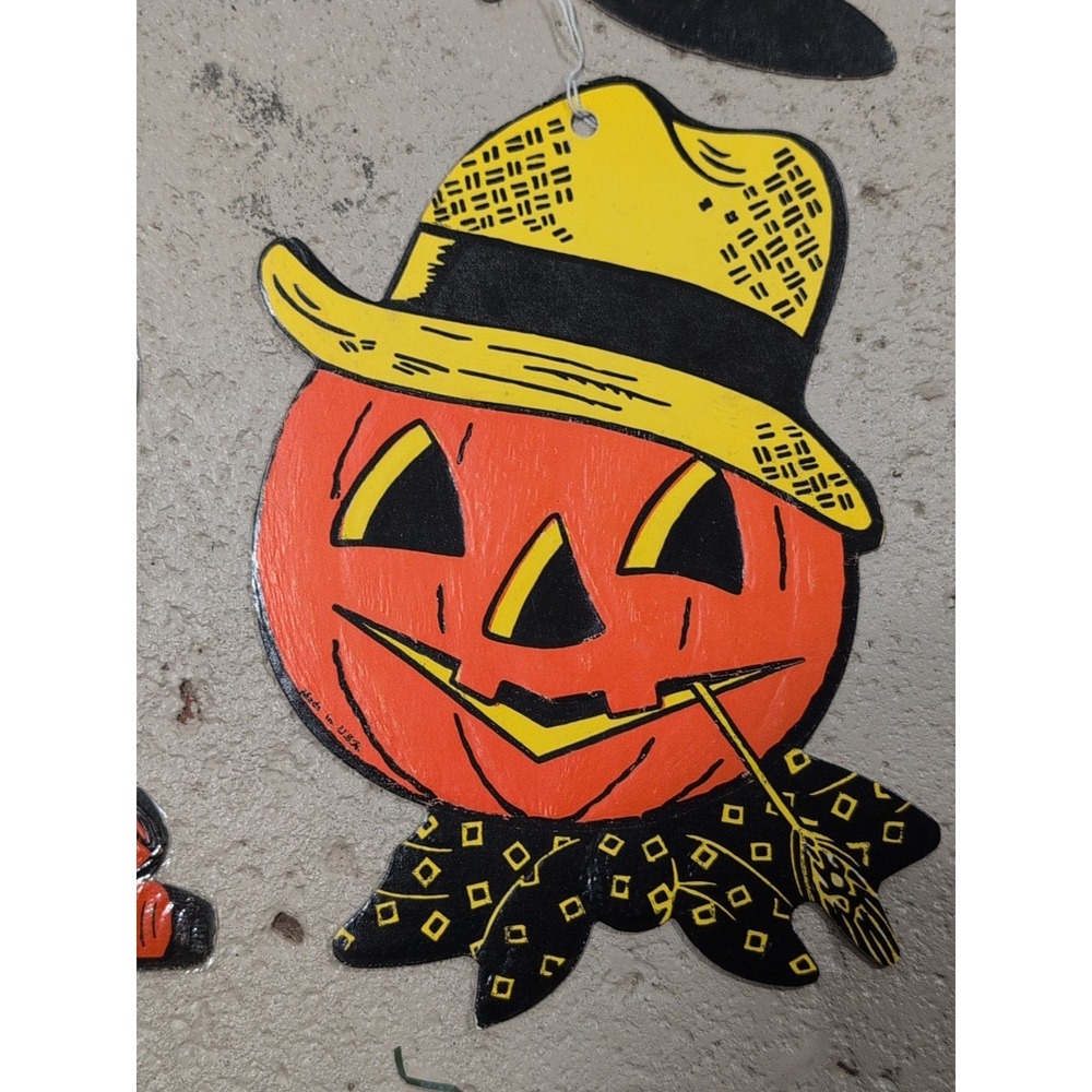 4 Vtg 1940s H E Luhrs Halloween Black Cat Witch Pumpkin Owl Diecut Made In USA - Picture 3 of 5
